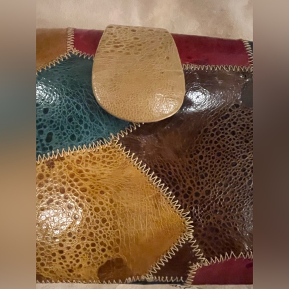 Vintage STUART KERN Exotic Leather Patchwork Crossbody Clutch - Hand-Stitched - Picture 5 of 10
